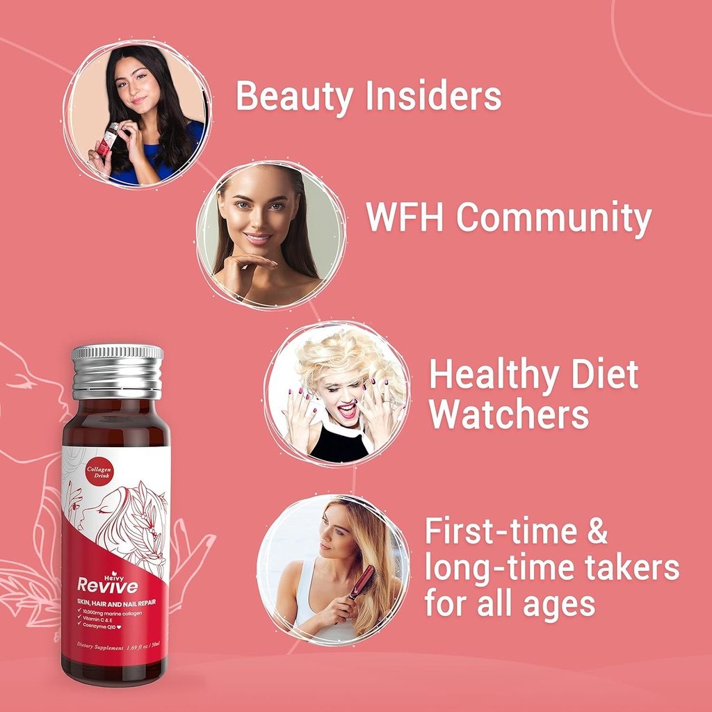 Heivy Liquid Collagen for Women, Collagen Drink with 10,000mg Marine Collagen Peptides, Collagen Liquid for Women for Hair Growth, Skin Repair, Nail Strength, 1.69 Fl Oz (Pack of 10) 5