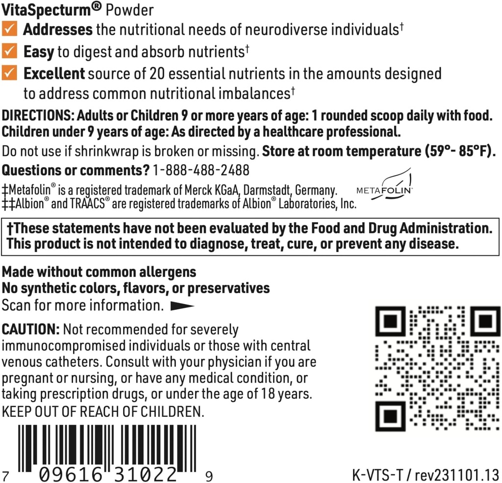 Klaire Labs SFI Health VitaSpectrum Powder - Children's Multivitamin/Mineral with 23 Essential Nutrients, Tropical Flavor for Kids, No Copper, Iron, Gluten or Casein (171 G / 30 Servings) 5