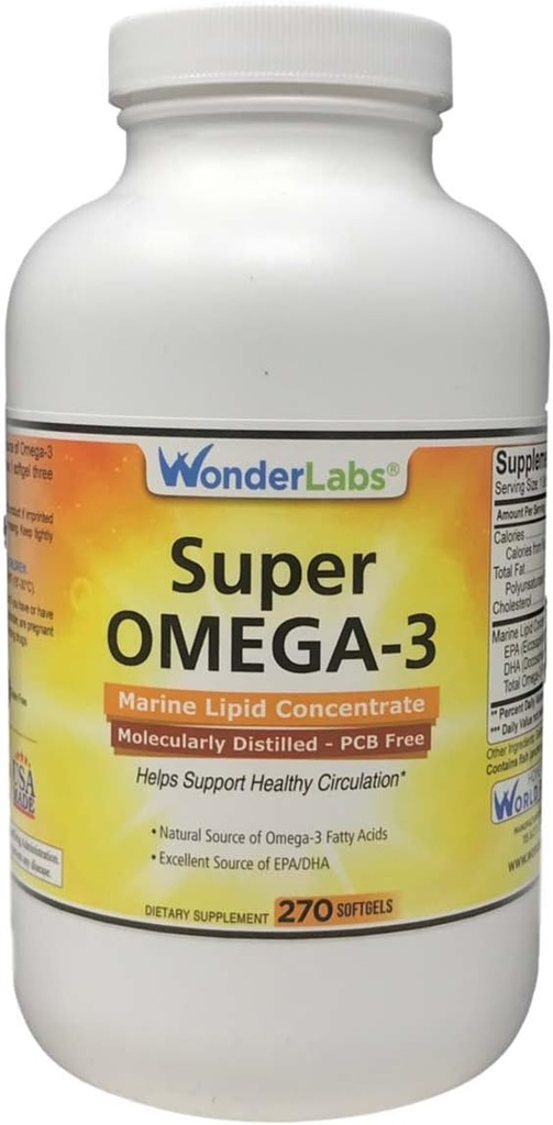 Super Omega-3 Marine Lipid Concentrate - Molecularly Distilled | Pharmaceutical Grade | Contains: EPA 265mg DHA 170mg - 270 Softgels 2
