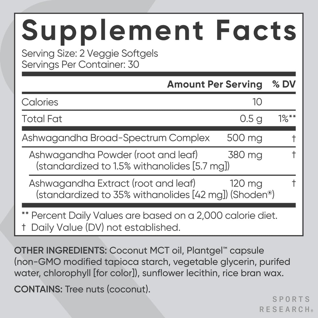 Sports Research® Ashwagandha Softgels with Coconut MCT Oil - Natural Adaptogen Made with Shoden® Ashwa for Relaxation, Calm & Sleep Support - Gluten Free & Vegan Friendly - 60 Count 6