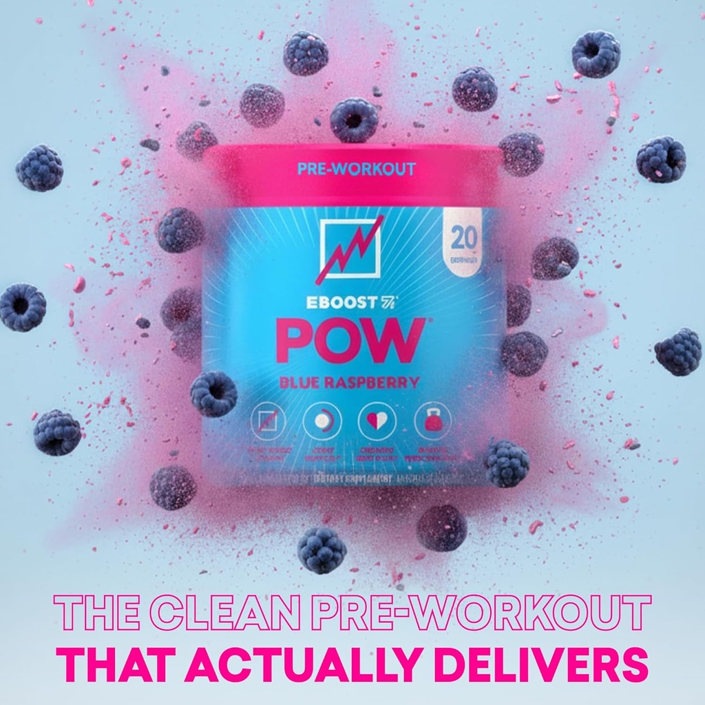 EBOOST POW Natural Pre Workout Powder – 20 Servings - Blue Raspberry - A PreWorkout Supplement for Performance, Joint Mobility Support, Energy - Men and Women - Non-GMO, Gluten-Free, No Creatine 3