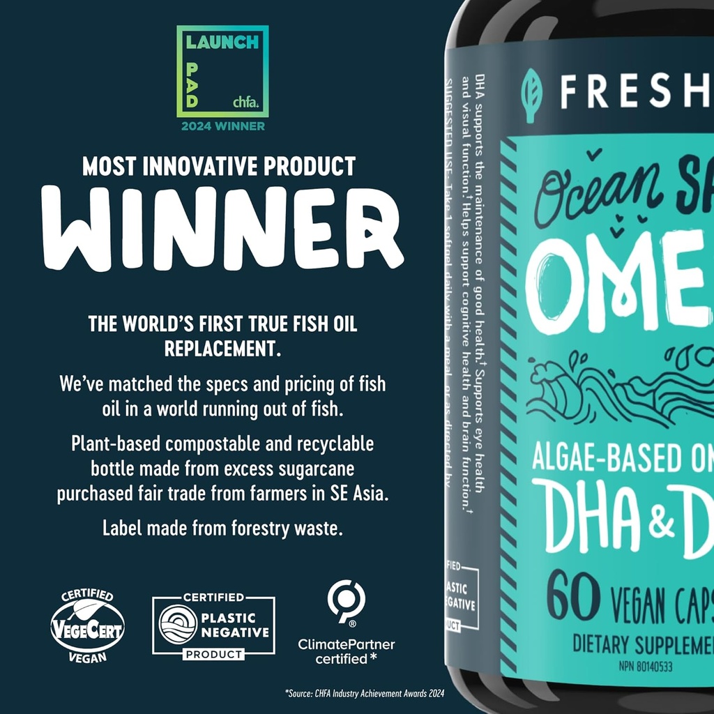 Ocean Saving Omega, Algae Omega 3, DHA Supplement, 4-Month Supply, Sustainably Sourced, Highest Levels of DHA per Capsule (440 mg), w/DPA 3