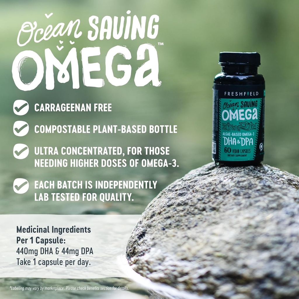 Ocean Saving Omega, Algae Omega 3, DHA Supplement, 4-Month Supply, Sustainably Sourced, Highest Levels of DHA per Capsule (440 mg), w/DPA 4