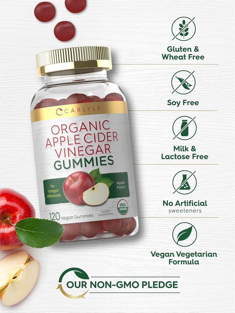 Carlyle Apple Cider Vinegar Gummies | 120 Count | USDA Organic ACV | Apple Flavor | Vegan, Non-GMO & Gluten-Free Supplement 6