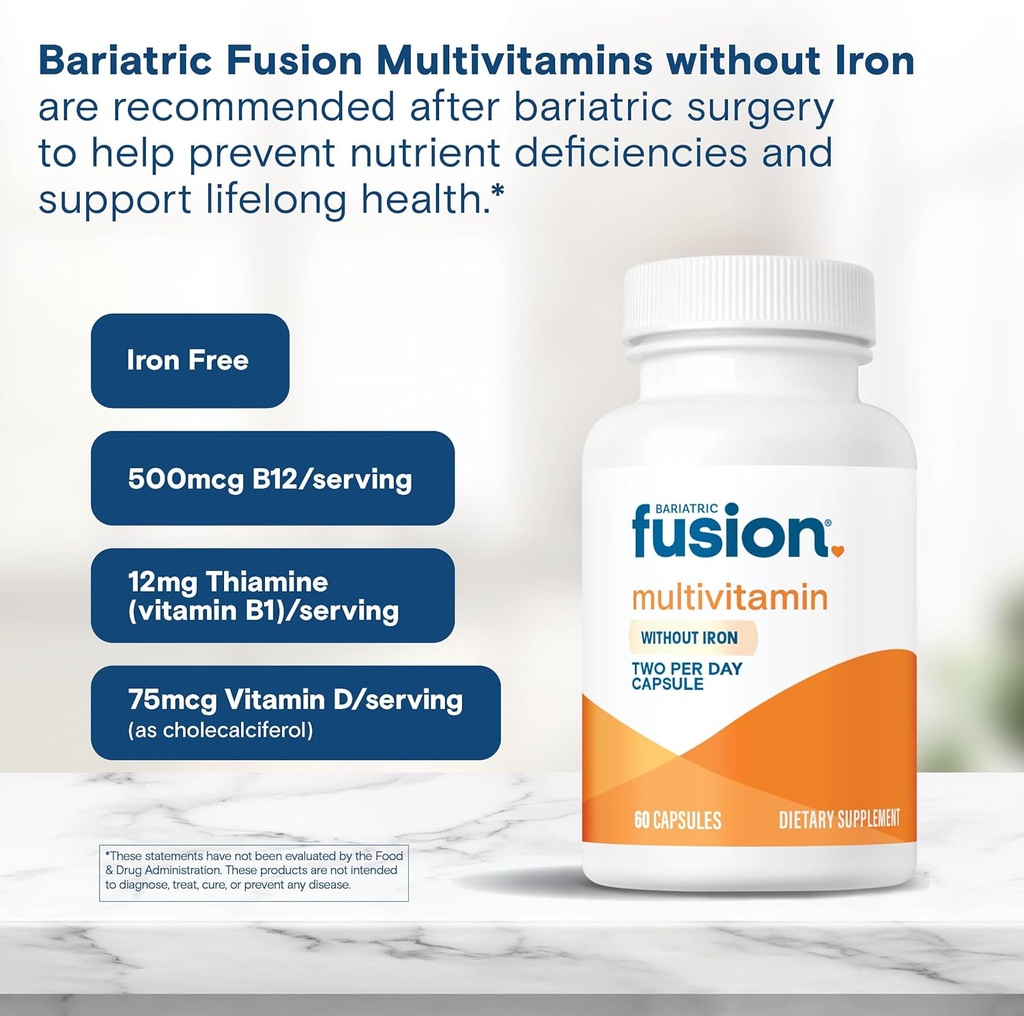 Bariatric Fusion Bariatric Multivitamin Without Iron | Post Bariatric Surgery Patients | Iron Free Bariatric Vitamin for Gastric Bypass and Sleeve Gastrectomy | 60 Capsules | 1 Month Supply 6