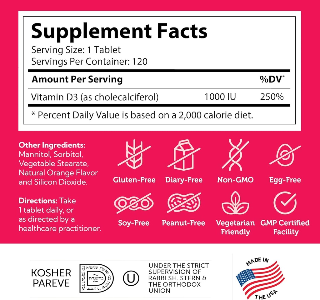 Zahler Junior D3 Vitamins 1000 IU - for Kids - Vitamin D for Kids to Support Bone, Teeth & Immune Health - Kosher Orange Flavor - 120 Count. 6