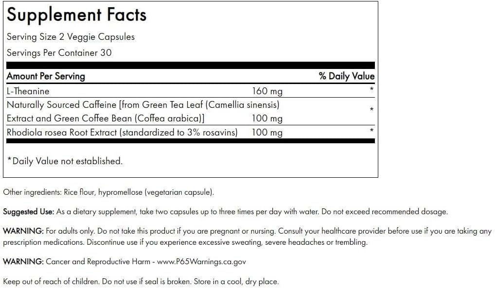 Swanson Pure Energy Metabolism Concentration Focus Support Stress Management Adaptogenic Herbs Herbal Supplement 60 Veggie Capsules (Veg Caps) Vegan 3