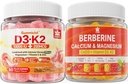 Sugar-Free Vitamin D3 K2 Gummies with Calcium, Magnesium Citrate, Vitamin C + Berberine Supplement Gummies, with Liposomal Berberine & Berberine HCI, Calcium, Magnesium 2