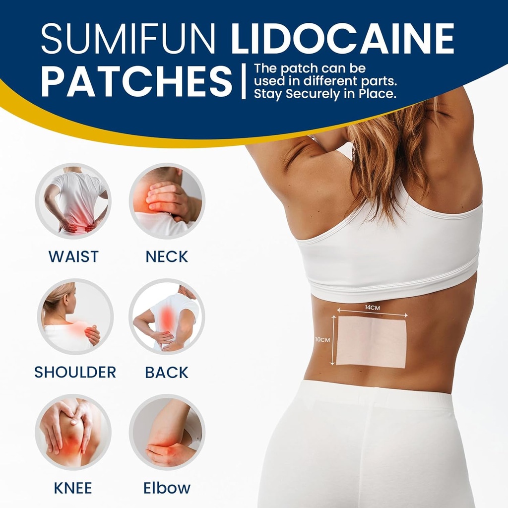 Sumifun 4% Lidocaine Patches Maximum Strength - 30 Count Pain Relief Patches for Back, Shoulder, Elbow, Knee, Muscle & Joint - Lower Back Pain Relief Products - Pain Patches Maximum Strength Lidocaine 5