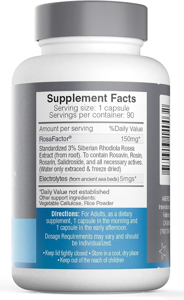 Rosavin Plus® with Electrolytes- Siberian Rhodiola rosea 90 V-capsules 150mg by AMERIDEN INTERNATIONAL, INC 3
