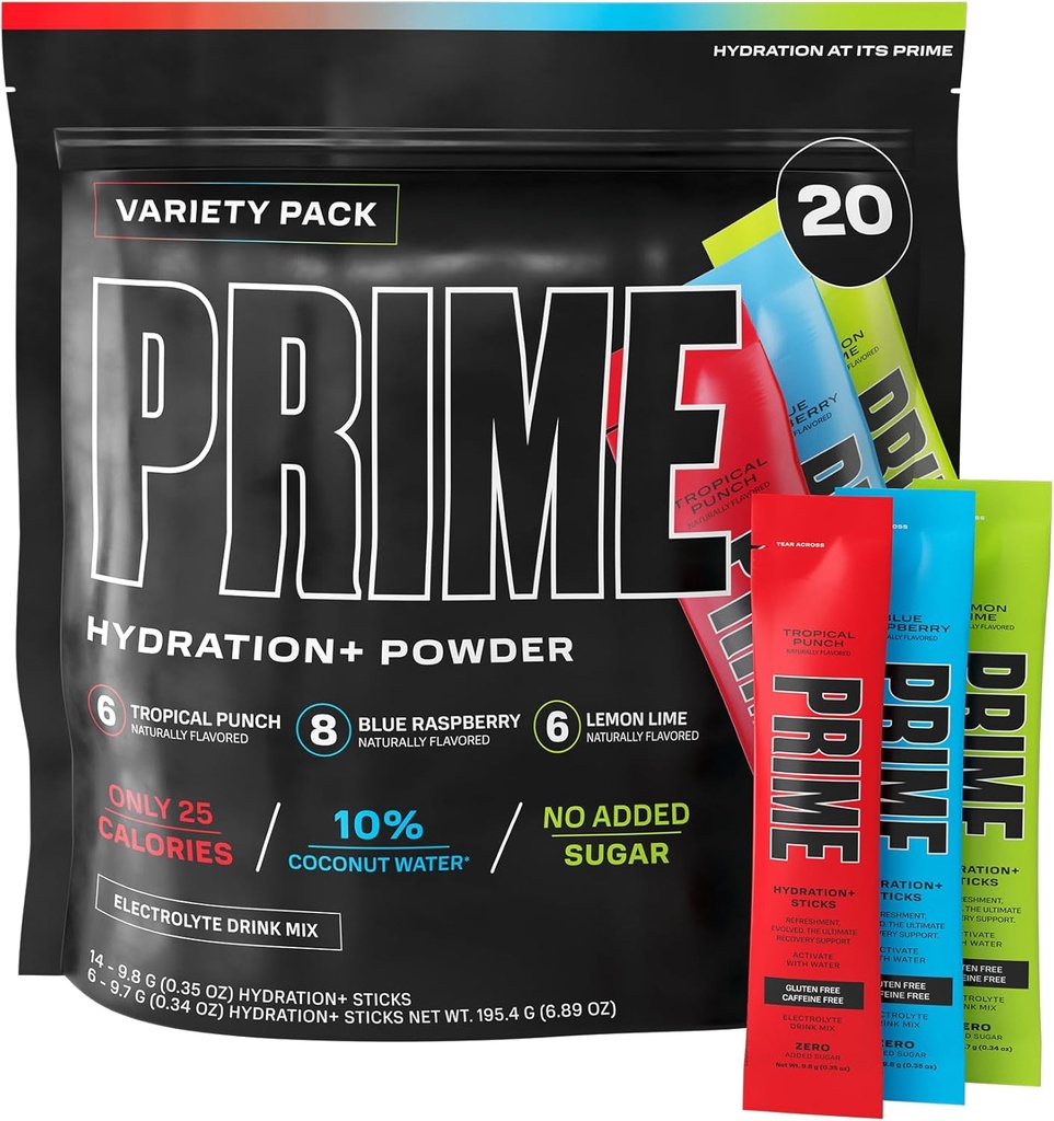PRIME HYDRATION+ Sticks VARIETY PACK | Hydration Powder Single Serve | Electrolyte Powder On The Go | Low Sugar | Caffeine-Free | Vegan | 20 Sticks 2
