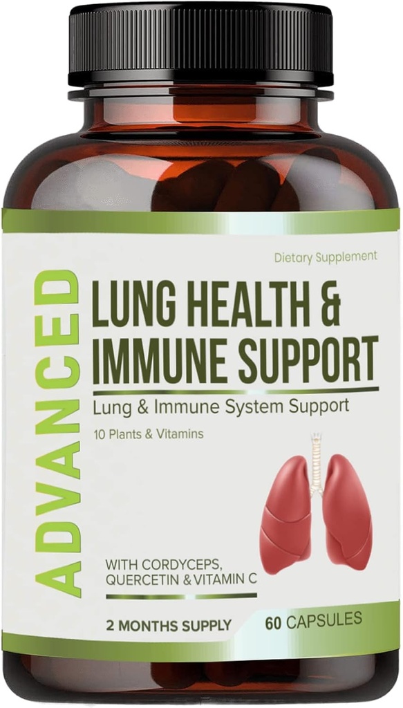 Lung Health & Immune Support Supplement - Lung Cleanse and Detox With Immunity Vitamins For Better Lungs, Immune Defense, Clear Lungs & Deep Breathing Including Quercetin & Cordyceps.Two Months Supply 3
