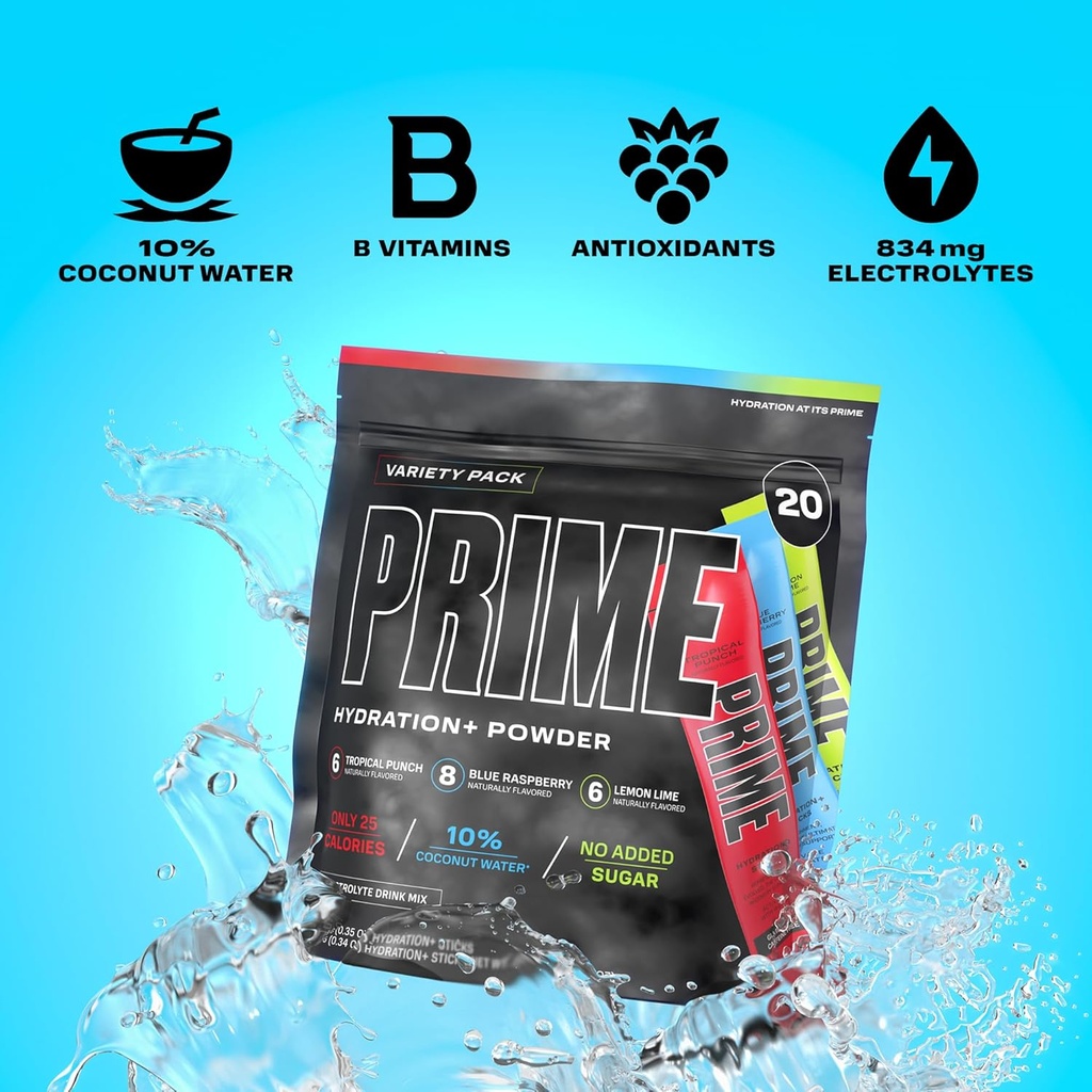 PRIME HYDRATION+ Sticks VARIETY PACK | Hydration Powder Single Serve | Electrolyte Powder On The Go | Low Sugar | Caffeine-Free | Vegan | 20 Sticks 5