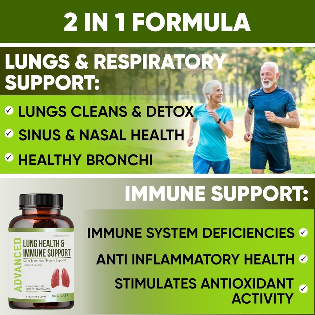 Lung Health & Immune Support Supplement - Lung Cleanse and Detox With Immunity Vitamins For Better Lungs, Immune Defense, Clear Lungs & Deep Breathing Including Quercetin & Cordyceps.Two Months Supply 4
