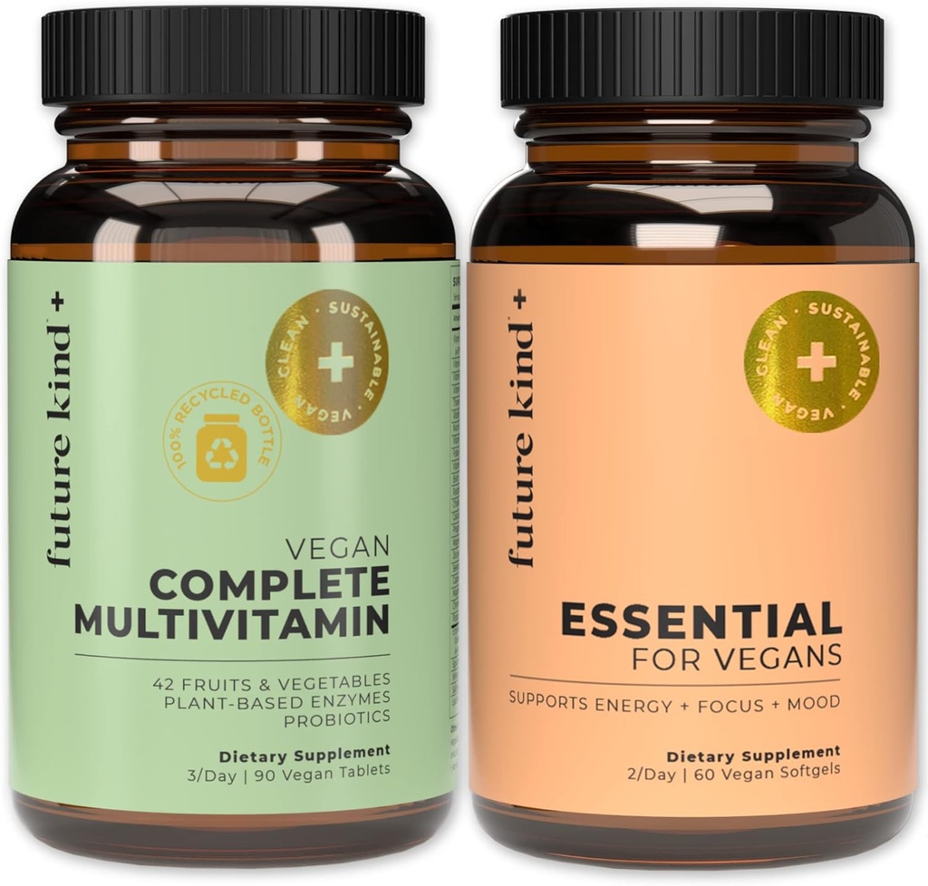 Future Kind Multivitamin Bundle - Vegan Complete Multivitamin and Vegan Essential Multivitamin - Vegan Vitamin B12, Omega 3, and Vitamin D3 - Complete Multivitamin, 42 Vitamins in 1 for Men and Women 2