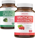 Super Greens & Hawthorn Extract (3-Month Supply) Super Berry Blend Bundle of Organic Super Greends Powder - Complete Superfood & Hawthorn Berry 4:1 Extract - High Strength Extract (180 Capsules) 2