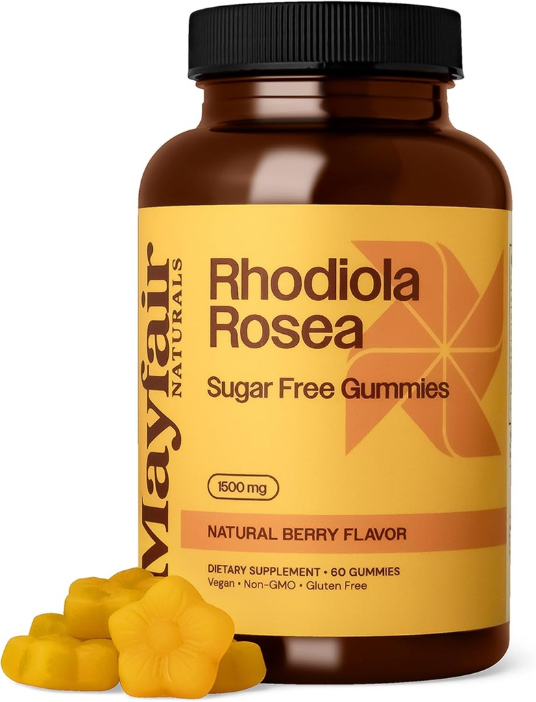 Rhodiola Rosea Sugar Free Gummies, Dietary Supplement, 1500mg, 60 Gummies, Natural Berry Flavor 2