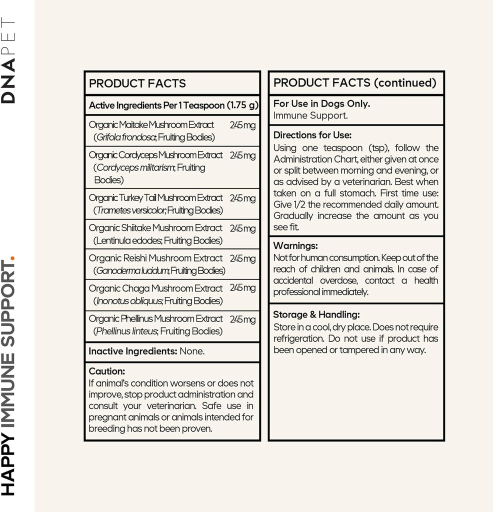 Happy Immunity USDA Certified Organic Mushroom Complex for Dogs, Organic Cordyceps Shiitake Reishi, Vegan Mushroom Blend Powder Canine Supplement, Advanced Mushroom Mix, Non-GMO, 3.5 oz 3