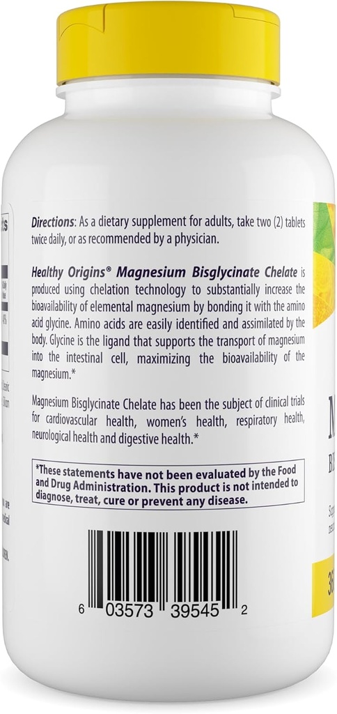 Healthy Origins Magnesium Bisglycinate Chelate (Non-GMO, Gluten Free, Cardiovascular Support, Bone Support, Neurological Support, Vegan), 360 Tablets 3