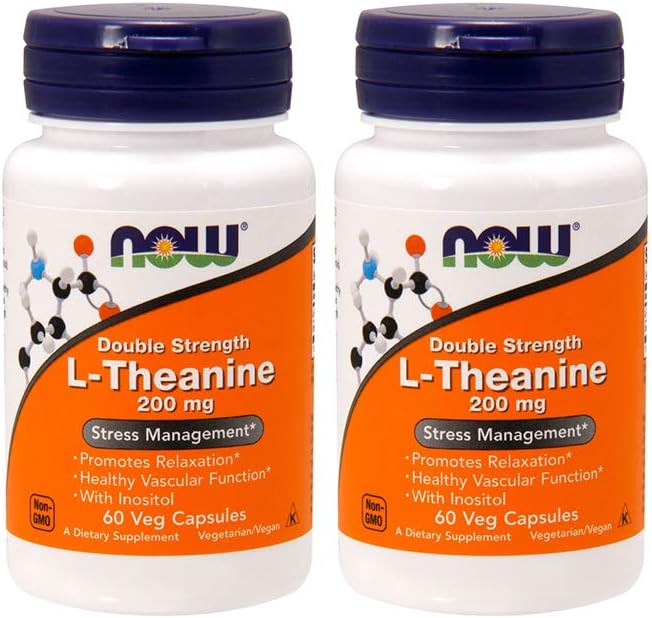 NOW Foods L-Theanine 200 mg, 60 Vegetable Capsule (2 Pack) 2