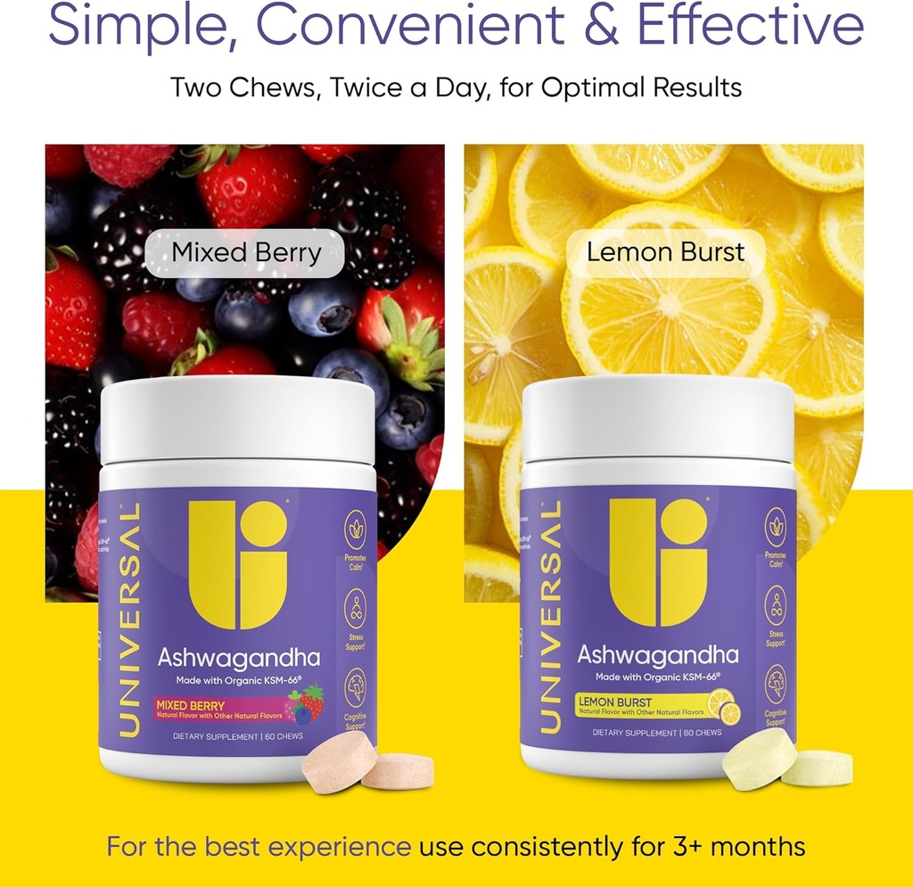 Ashwagandha KSM- 66 Chews - Daily Stress, Cognitive Function and Mood Support Chewable Supplement, Highly Bioavailable Full Spectrum KSM66 Ashwagandha Root Extract, Calm & Relaxation - Lemon, 60 Count 6