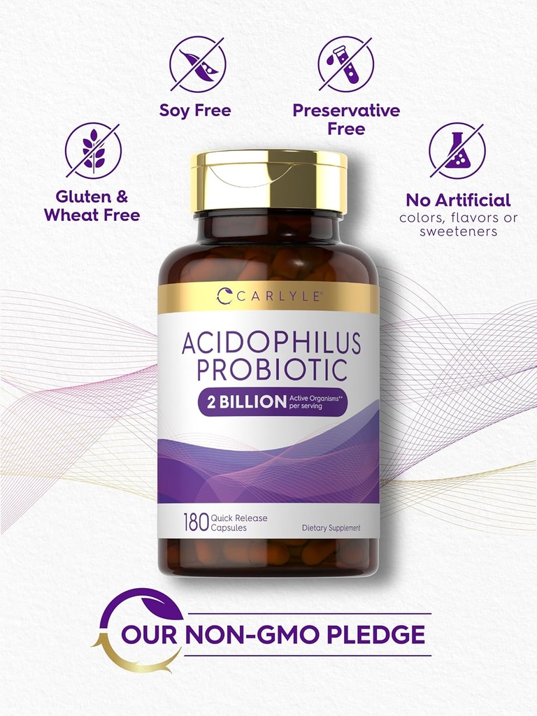 Carlyle Acidophilus Probiotic for Women & Men's Digestive Health | 2 Billion CFU | 180 Quick Release Capsules | Non-GMO & Gluten Free 6