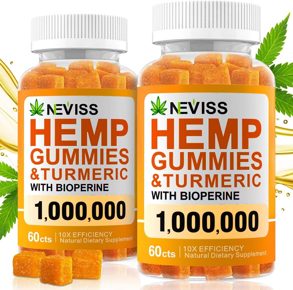 (2 Pack) Hemp Gummiés with Turmeric & Bioperine 1000000, 100% Organic Natural Hemp Gummiés Made in USA. 2