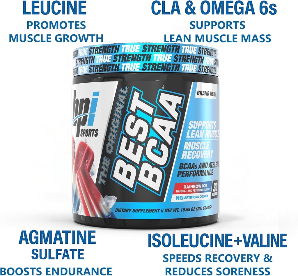 BPI Sports Best BCAA Powder - Muscle Recovery Support - Branched Chain Amino Acids | Building Blocks of Protein and Muscle - Post Workout Recovery – Hydration – Rainbow Ice, 30 Servings 4