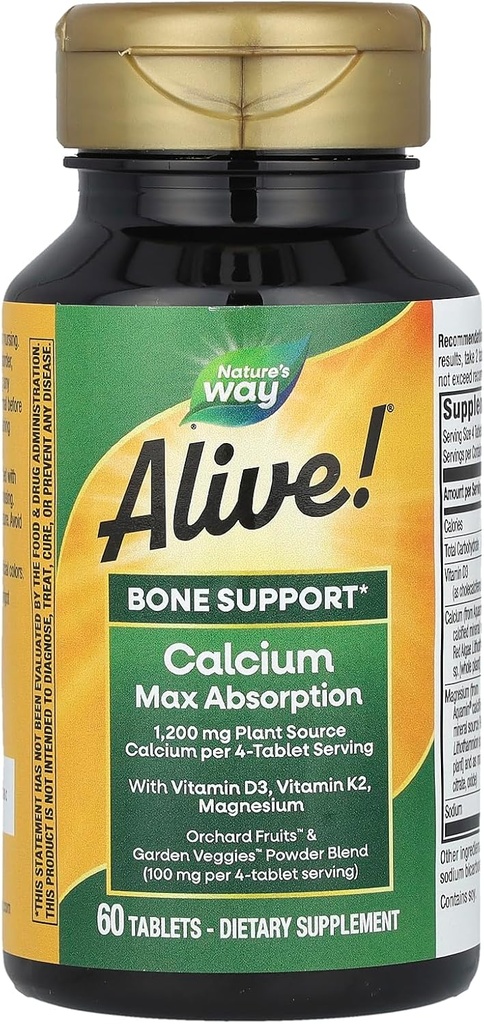 Nature's Way Alive! Calcium Max Absorption, Plant Source Calcium, Vitamin D3 & K2, Magnesium, Bone Support*, 60 Tablets (Packaging May Vary) 5