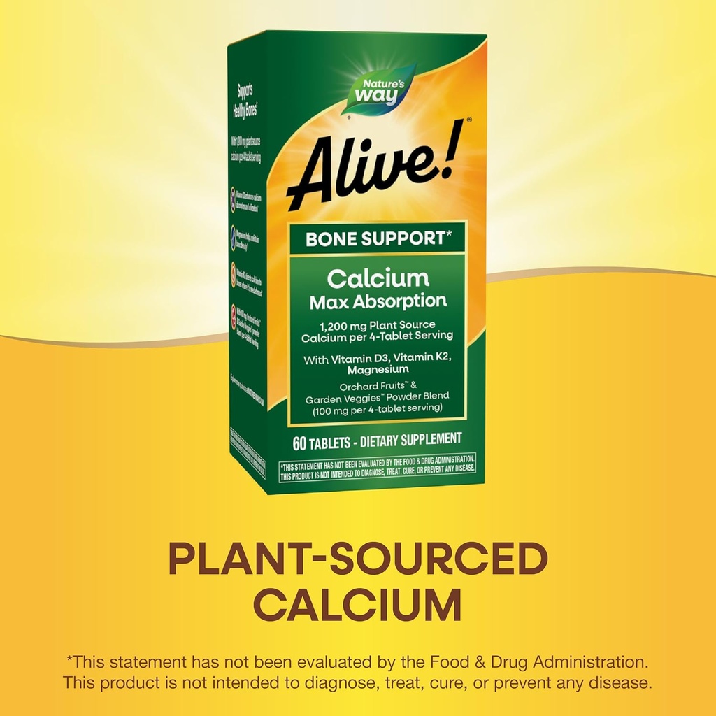 Nature's Way Alive! Calcium Max Absorption, Plant Source Calcium, Vitamin D3 & K2, Magnesium, Bone Support*, 60 Tablets (Packaging May Vary) 6