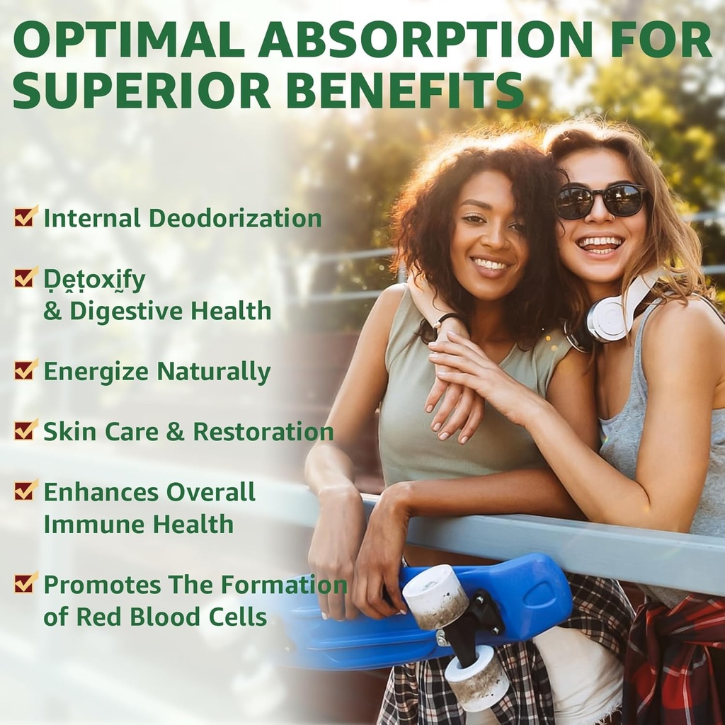 Organic Chlorophyll Liquid Drops Liposomal for Women & Men, 6-in-1 Greens Superfood Vegan Chlorophyll w/Spirulina, Wheat Grass, Vitamin C B12 A for Internal Deodorant*, Energy,Digestive,1Packs/2 Fl Oz 5