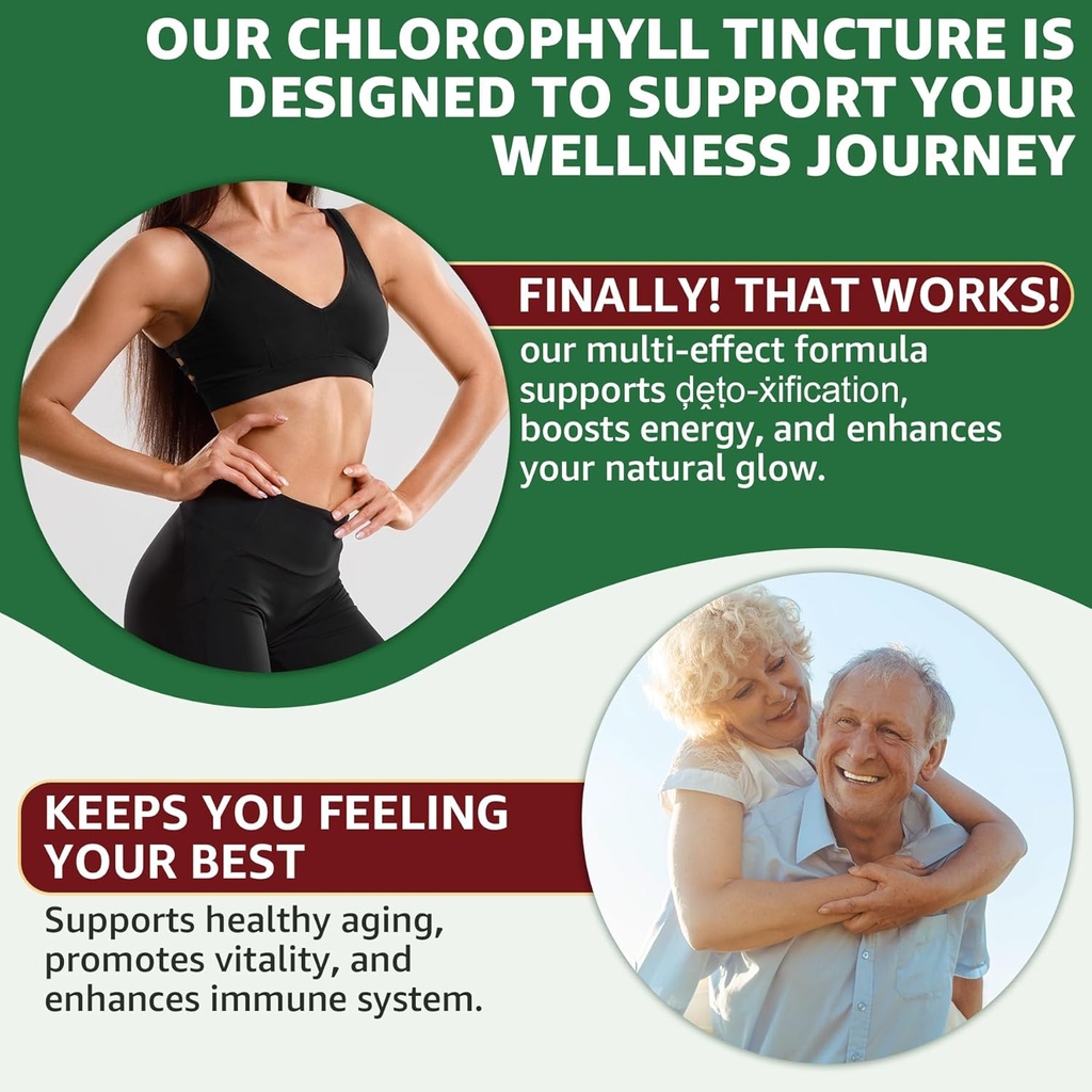 Organic Chlorophyll Liquid Drops Liposomal for Women & Men, 6-in-1 Greens Superfood Vegan Chlorophyll w/Spirulina, Wheat Grass, Vitamin C B12 A for Internal Deodorant*, Energy,Digestive,1Packs/2 Fl Oz 6