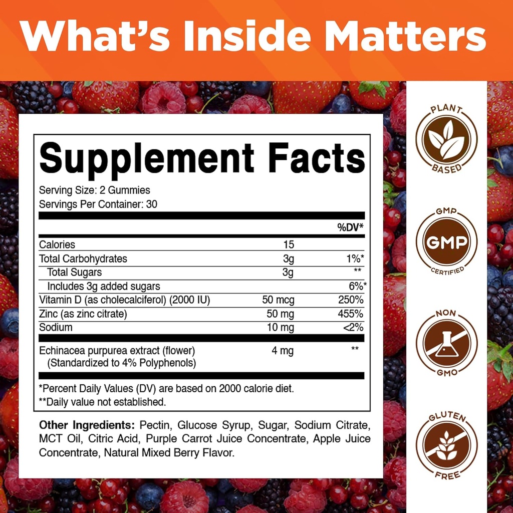 Vitamatic Zinc 50mg Gummies – 60 Vegan Gummies Gluten Free – Healthy Immune Support for Adults, Men & Women 3