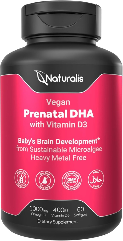 Naturalis Vegan Prenatal with Full Specrum Omega-3 | Algae DHA, EPA, DPA, Vitamin D3 & Active Folate L 5-MTHF | Vegan Society Certified, Sustainably Sourced, Non-GMO & Soy Free | 60 Veggie Softgels 2