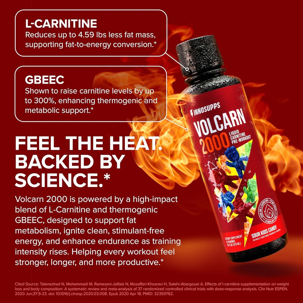 InnoSupps Volcarn 2000 - L-CARNITINE Advanced Energy Liquid | ATP Enhancer with GBEEC | Boosts Energy, Enhances Focus, Caffeine Free, No Artificial Sweeteners | 32 Servings (Sour Kids Candy) 6