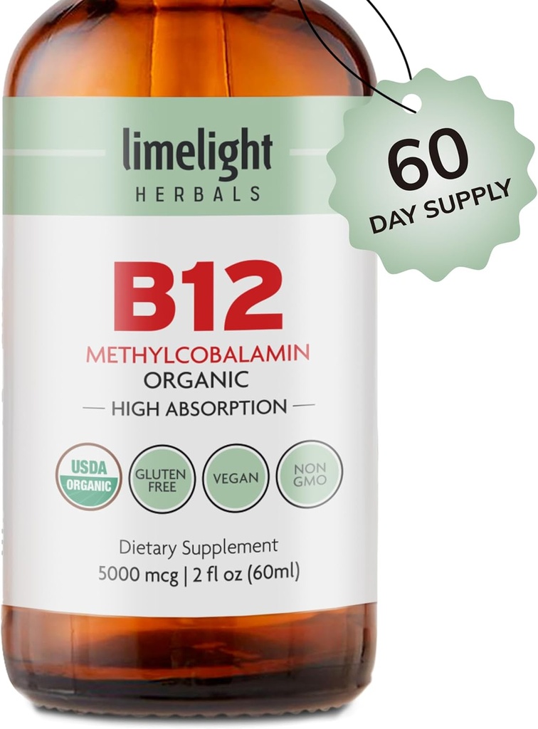 USDA Organic Vitamin B12 Liquid Drops – 5000 mcg Methylcobalamin – Sublingual, Fast-Absorbing Vegan Supplement – Energy, Metabolism, Brain, Heart & Immune Support – Alcohol-Free, 60 Servings, USA Made 3