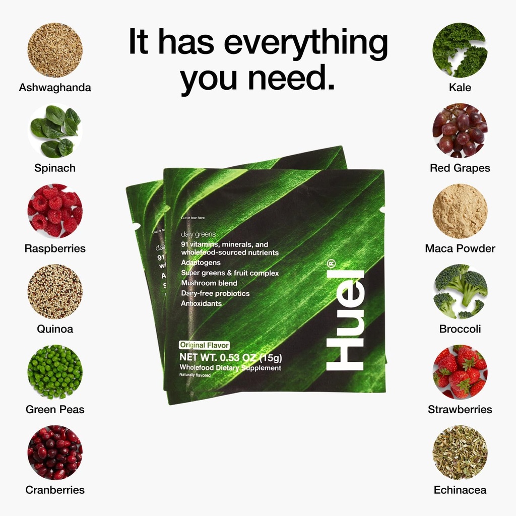 Huel Daily Greens Single Serve | Superfood Greens Powder | 91 Vitamins, Minerals, and Wholefood-Sourced Ingredients | Adaptogens, Antioxidants, Gut-Friendly Probiotics | 12 Pack 5