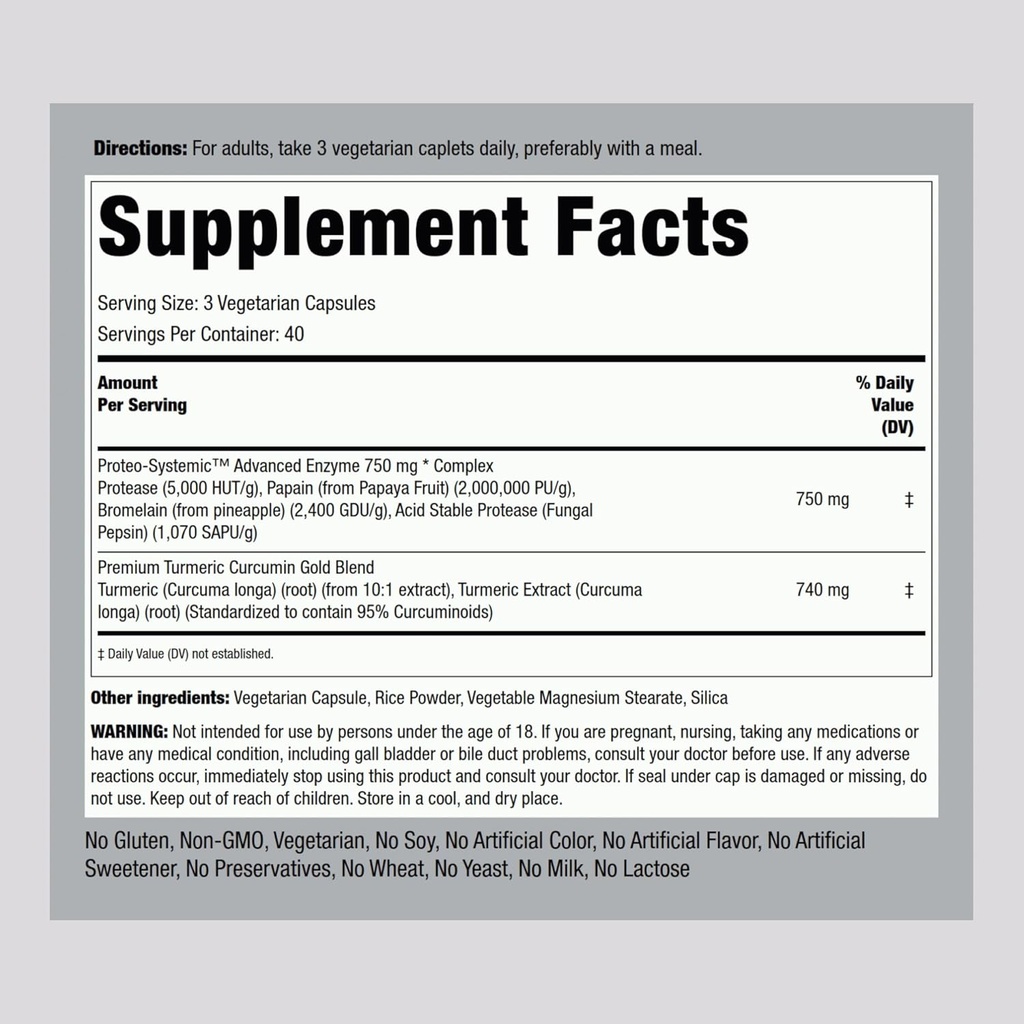 Piping Rock Proteolytic Enzymes Supplement | 120 Capsules | Broad Spectrum Complex | Vegetarian, Non-GMO, Gluten Free 3