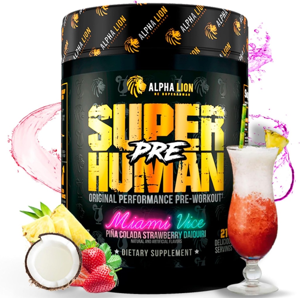 ALPHA LION Superhuman Pre Workout Powder, Beta Alanine, L-Taurine & Tri-Source Caffeine for Sustained Energy & Focus, Nitric Oxide & Citrulline for Pump (21 Servings, Miami Vice) 2