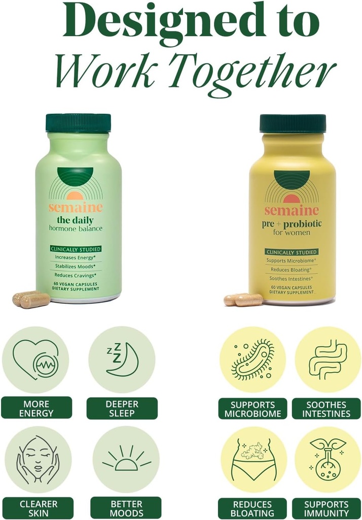 Semaine Hormonal Gut Balance Bundle - Support Cellular Energy, Clear Skin & Mood. Ease Bloating & Indigestion, Support Vaginal Health | 1 Month Supply 4