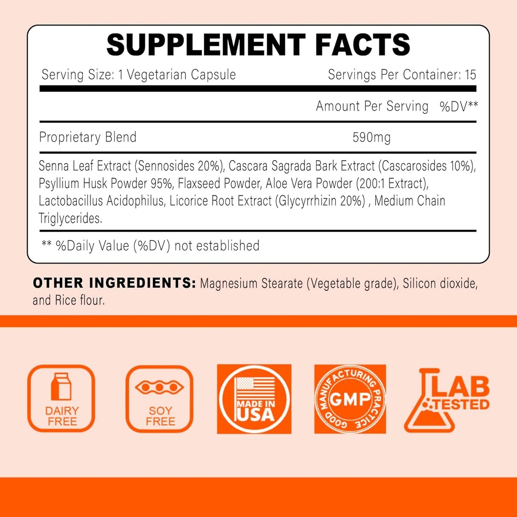 15 Day Cleanse Gut Support, Advanced Gentle Daily Colon Gut Cleanse Detox for Women & Men with Senna, Cascara Sagrada, Psyllium Husk and Probiotic, 15 Capsules 3