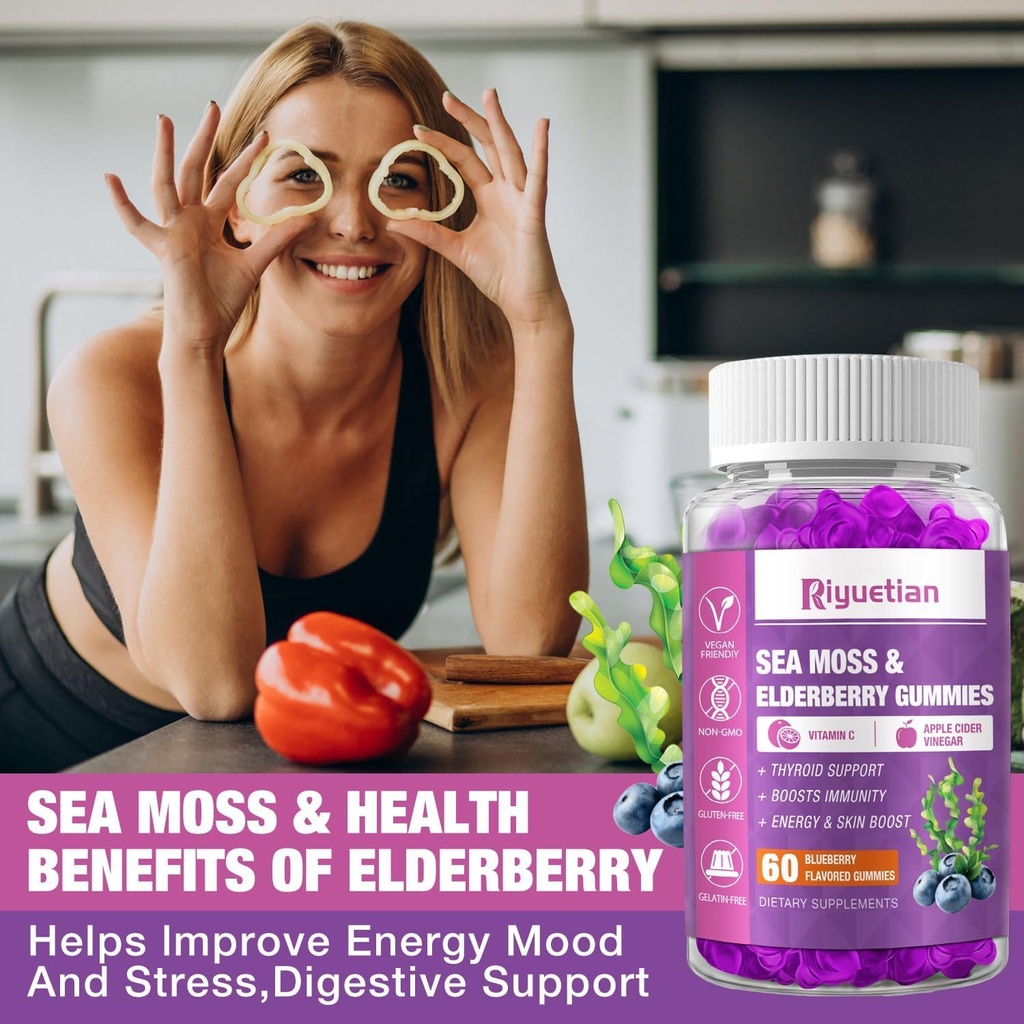 Sea Moss & Elderberry Gummies, Blueberry Flavored Gummy, Vitamins Sea Moss Supplements with Vitamin C + Zinc and Apple Cider Vinegar, Good Texture, Vegan-Friendly, 120 Count(Pack of 2) 4