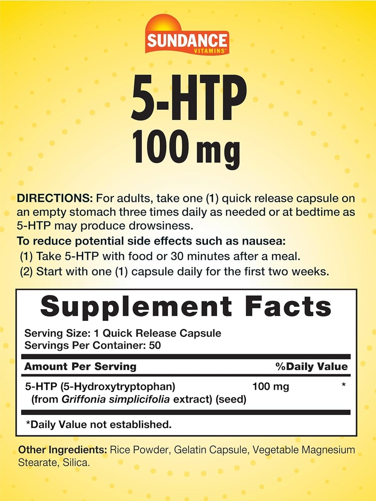 Sundance 5-HTP 100mg | 50 Capsules | 5 Hydroxtryptophan | Non-GMO & Gluten Free Supplement 3