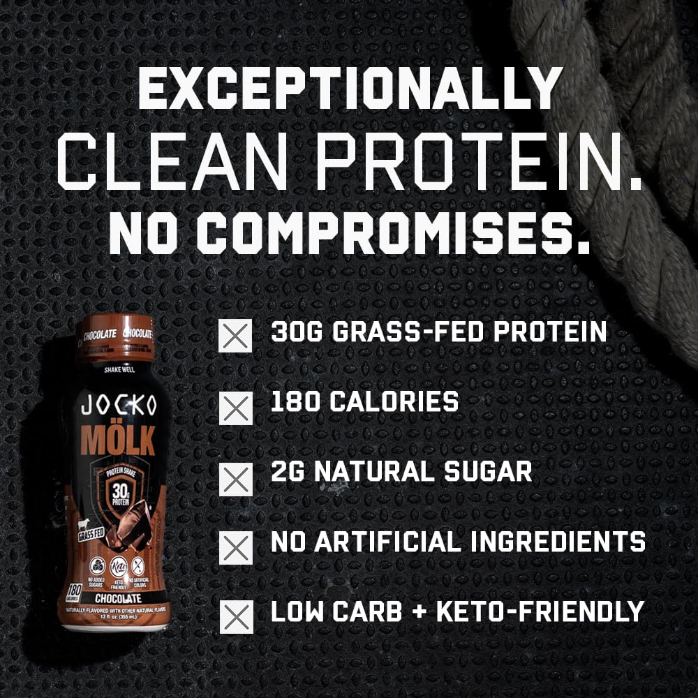 Jocko Fuel Mölk 30g Grass Fed Protein Shakes - No Added Sugar Protein Drinks KETO Friendly - Ready to Drink 12 FL Oz (Pack of 12) Sweet Cream Coffee 4