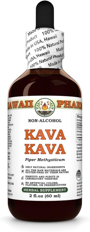 Hawaii Pharm Kava Kava Alcohol-Free Liquid Extract, Kava Kava (Piper Methysticum) Dried Root Glycerite Natural Herbal Supplement 2 oz 2