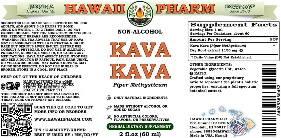 Hawaii Pharm Kava Kava Alcohol-Free Liquid Extract, Kava Kava (Piper Methysticum) Dried Root Glycerite Natural Herbal Supplement 2 oz 3