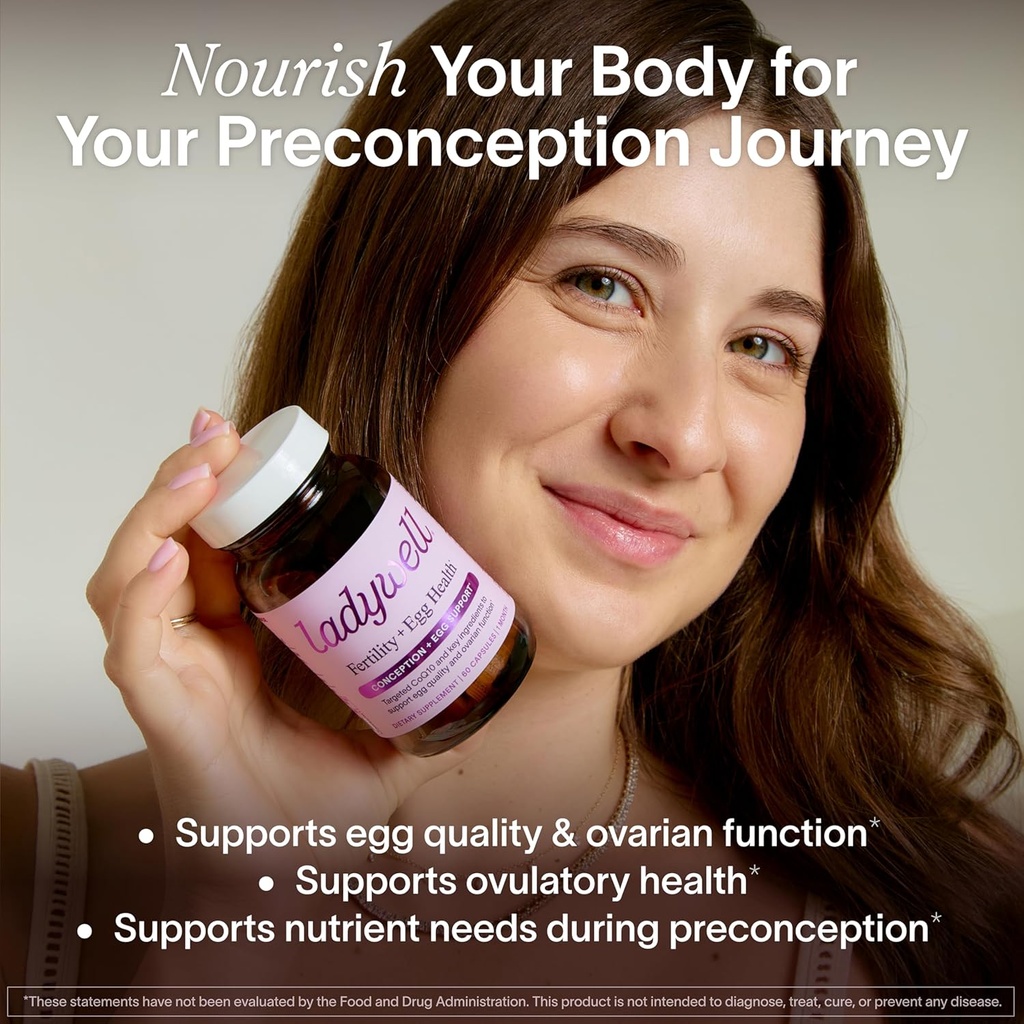 Ladywell Fertility + Egg Health | Fertility Support | Ovarian Health, Egg Quality, Ovulation & Conception Wellness Support | CoQ10, Folate + Key Ingredients | Science-Backed Women’s Supplement, 60 Ct 4
