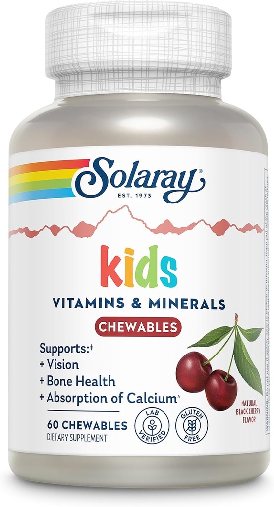 SOLARAY Childrens Vitamins & Minerals Complete Multivitamin for Kids Great Black Cherry Flavor (076280047974) (60 Chews, 30 Serv) 2