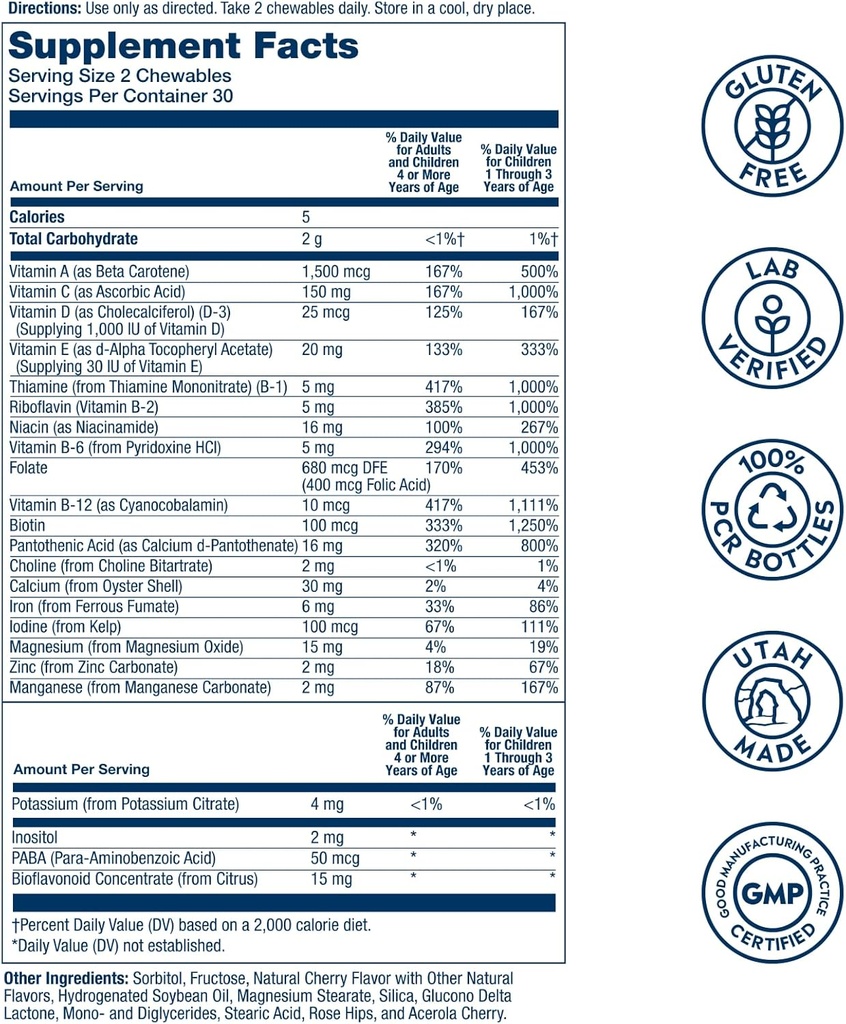 SOLARAY Childrens Vitamins & Minerals Complete Multivitamin for Kids Great Black Cherry Flavor (076280047974) (60 Chews, 30 Serv) 3