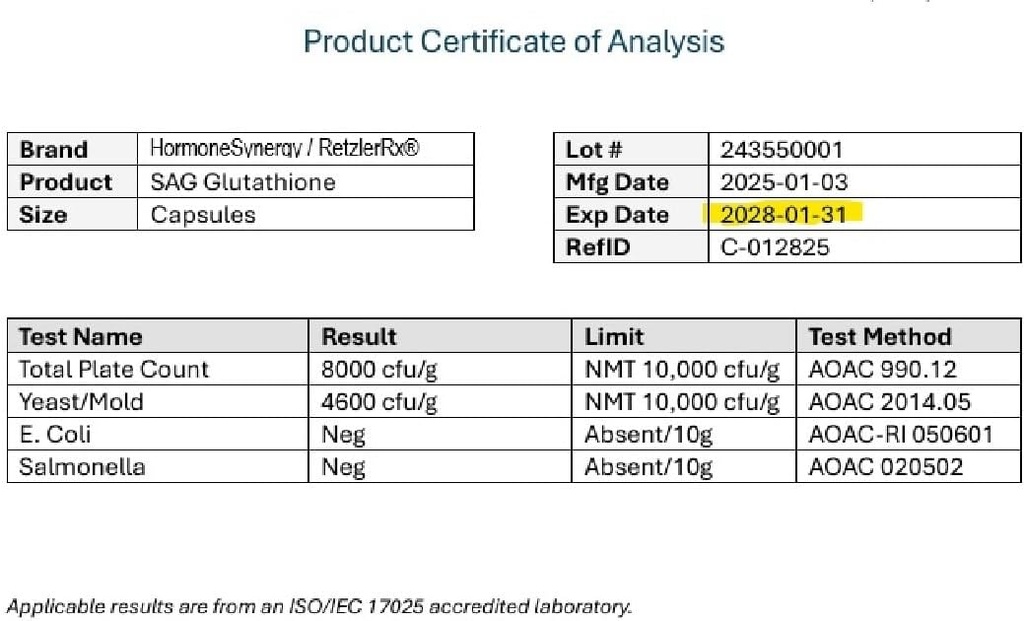 RetzlerRx S-Acetyl Glutathione Supplement 100 mg. per Capsule, Made in USA - 120 Acid-Resistant Capsules - Antioxidant Support - Non-GMO, Soy & Gluten-Free / Bergaflow®, Pharmaceutical Grade 5